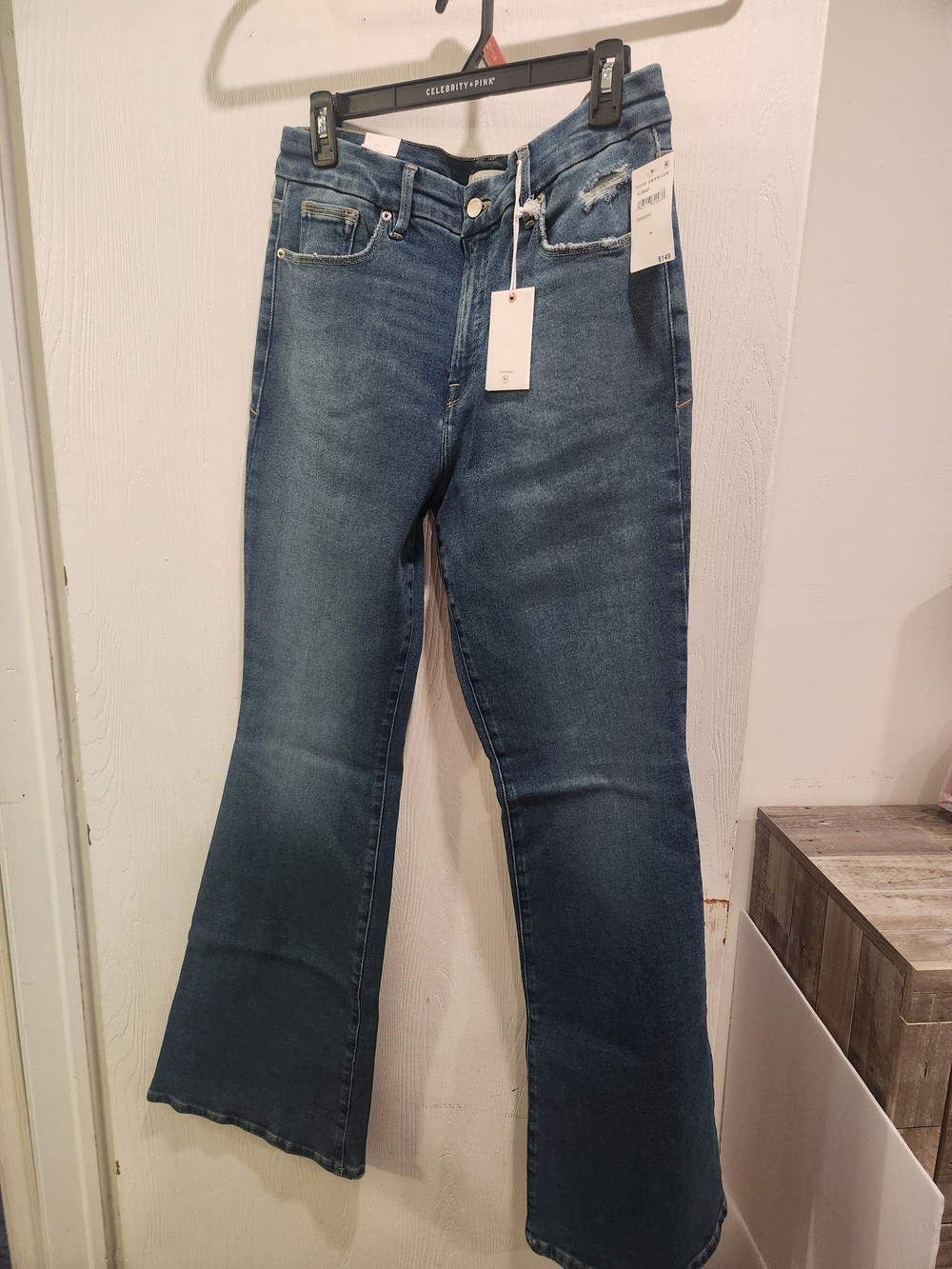 Good American Women's Good Legs Dark Blue Flare Jeans Size 14 Inseam 33.5 Inches